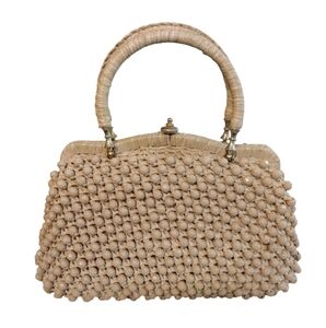 Vintage Tan Ratan Beaded Top Handle Bag. SEXY!